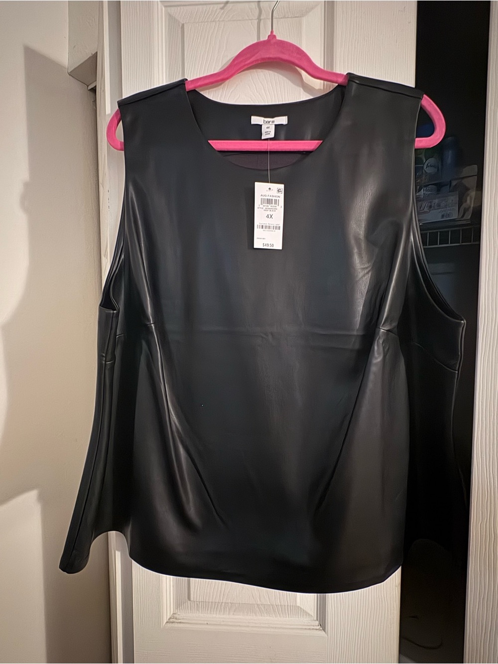 Bar III Black Faux-Leather Top with Hot Pink Accent